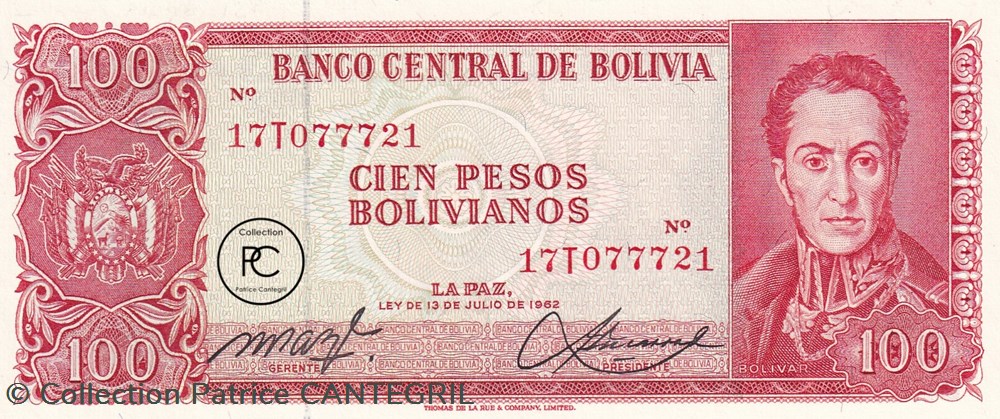 1962 Pick164Аa.2 100 b$ - Peso bolivien Unc billets amerique du sud 1962 pick164 a 2 100 b peso bolivien unc