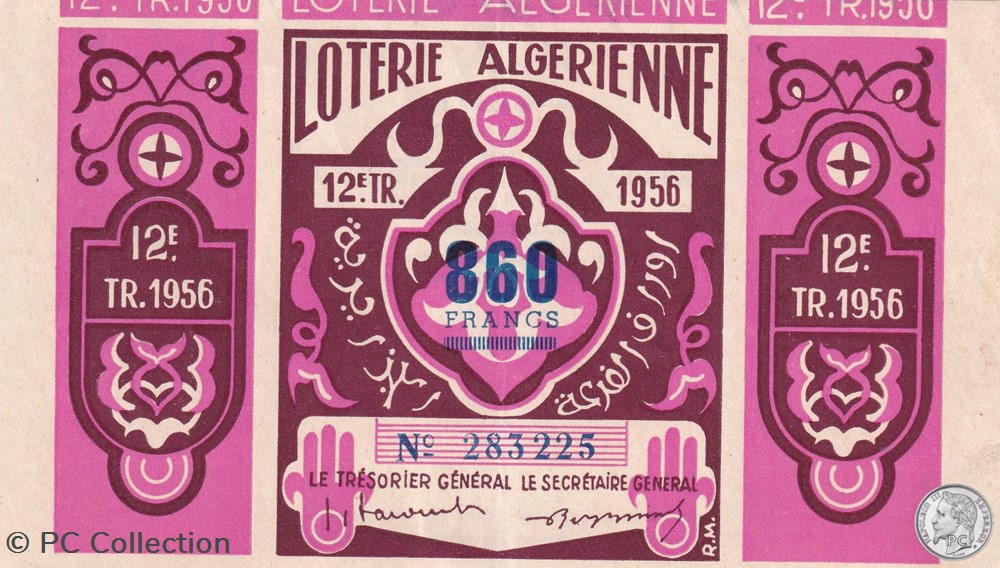 Loterie Algérienne 12éme Tranche 1956 billets afrique loterie algerienne 12eme tranche 1956
