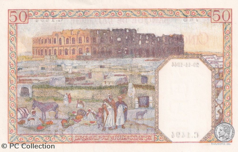 1944 Pick 87a 50 Franc algérien 748 Unc billets afrique 1944 pick 87a 50 franc algerien 748 unc