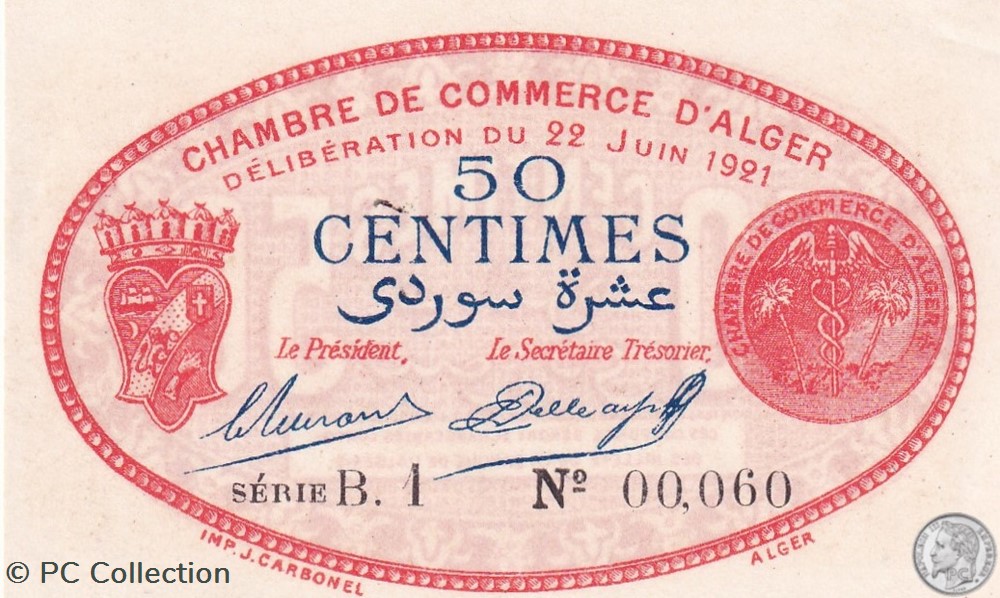 137-19-22/6/1921 Alger 1 Franc Cdc.(1) billets afrique algerie 137 19 22 6 1921 alger 1 franc cdc 1