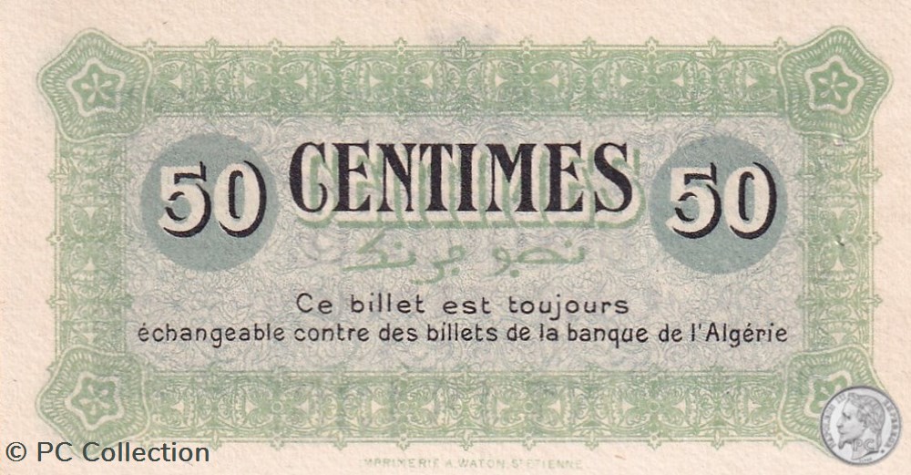 billets afrique algerie 140 1 1 5 1915 constantine 50 cts cdc series a