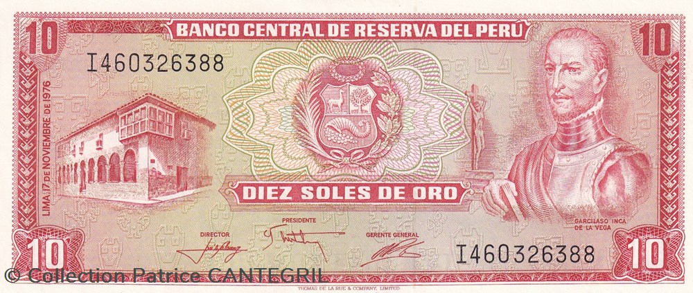 billets amerique du sud perou 10 soles de oro banco central de reserva del peru 17 11 1976 unc pick 112