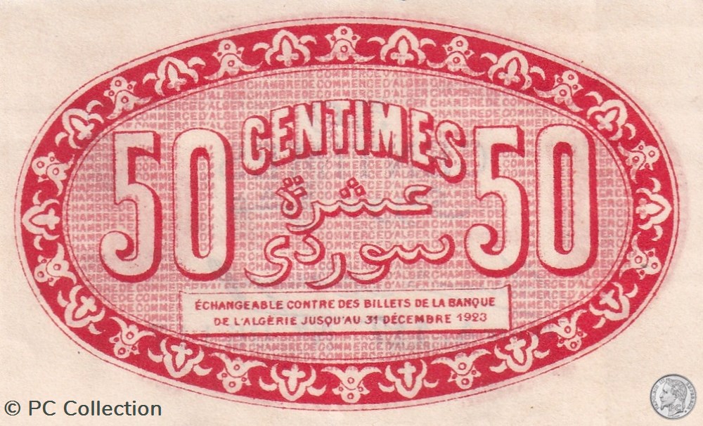 137-16-13/7/1920 Alger 50 cts Cdc. (1) billets afrique algerie 137 16 13 7 1920 alger 50 cts cdc 1