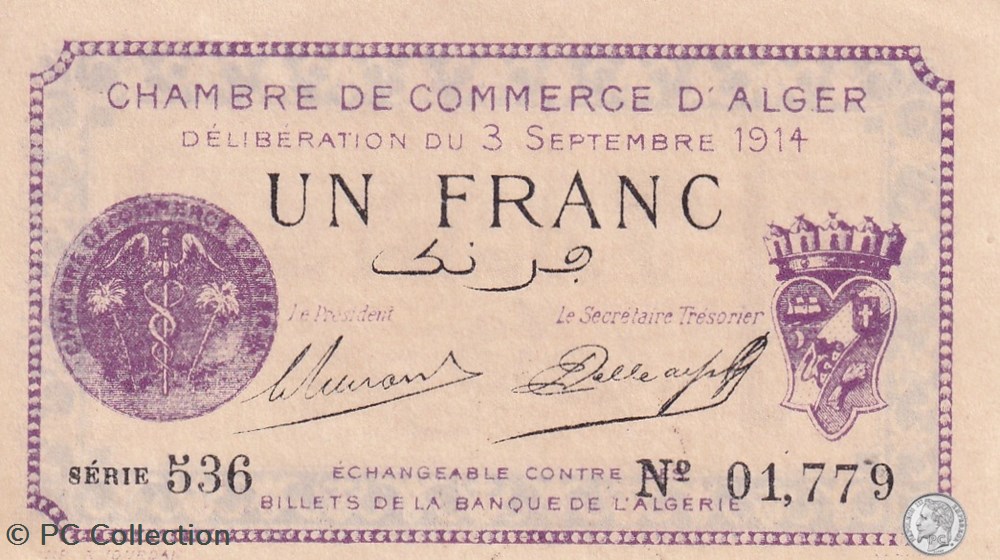 137-1 -3/9/1914 Alger 1 Franc Cdc. (11) billets afrique algerie 137 1 3 9 1914 alger 1 franc cdc 11