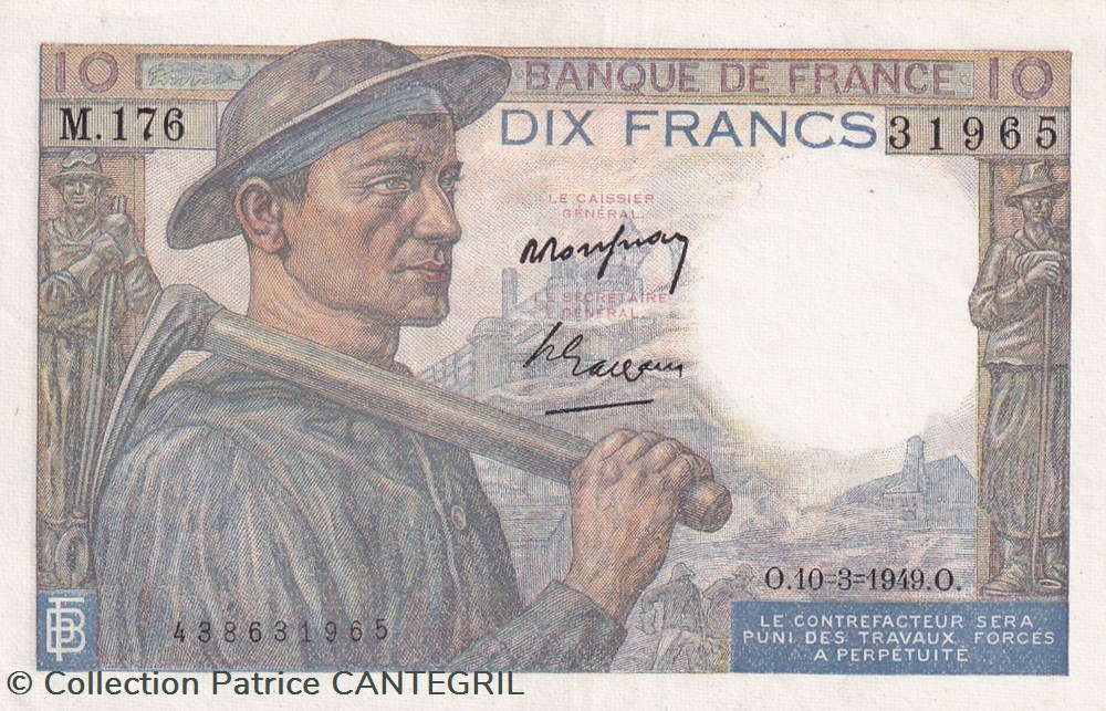 1949 Pick 99f 10 Francs Mineur Unc billets europe france 1949 pick 99f 10 francs mineur unc