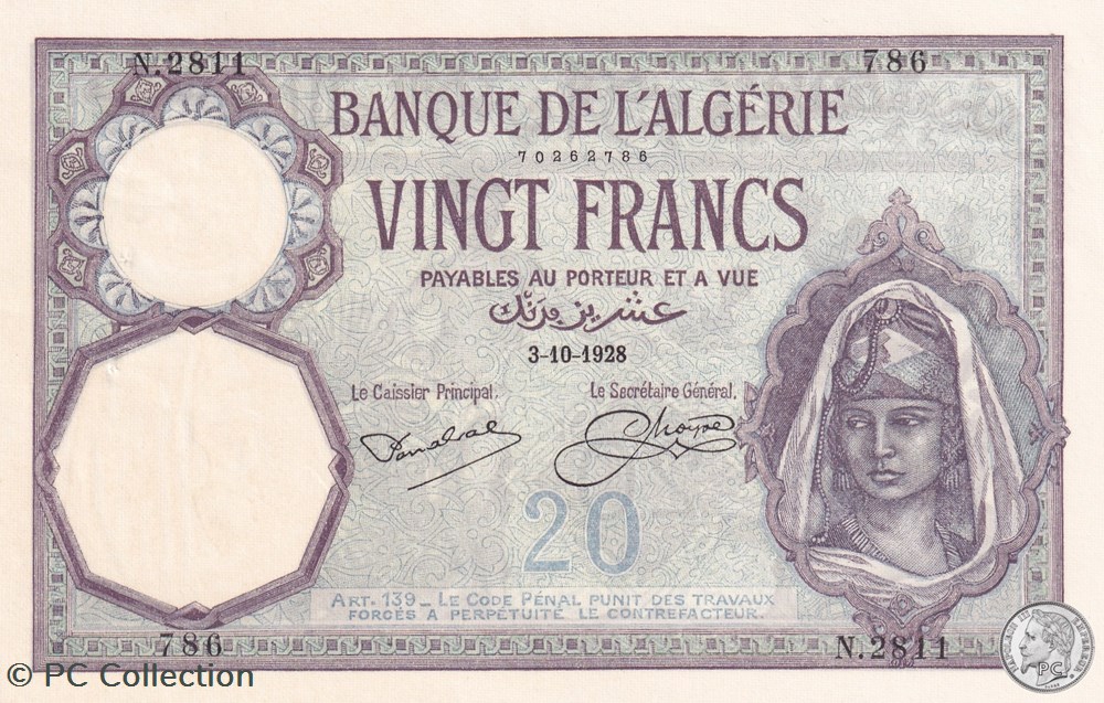 1928 Pick78b 20 Franc algérien 786 Spl billets afrique 1928 pick78b 20 franc algerien 786 spl