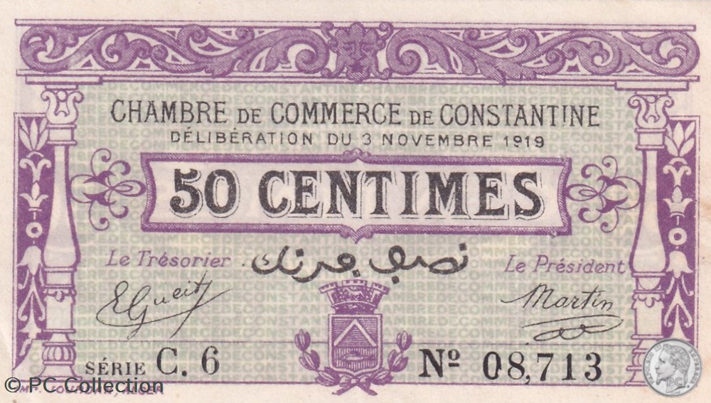 billets afrique algerie 140 21 3 11 1919 constantine 50 centimes cdc series c6