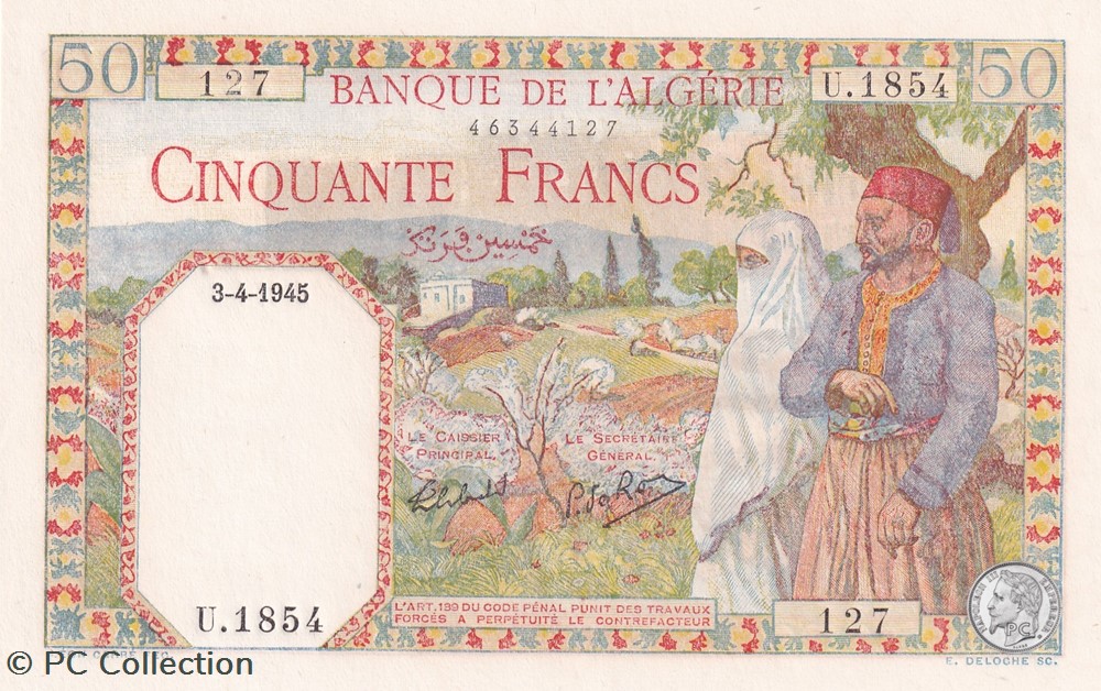 1945 Pick12 127 50 Franc algérien Unc billets afrique 1945 pick12 127 50 franc algerien unc