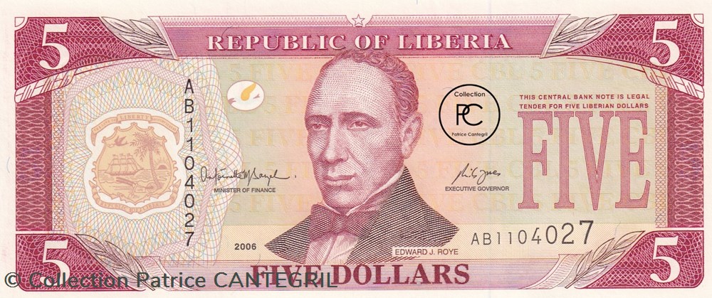 2006 Pick26c 5 $ - Dollar libérien Unc billets afrique liberia 2006 pick26c 5 dollar liberien unc