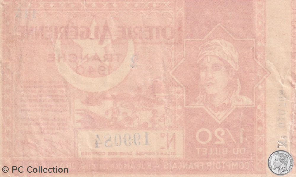 billets afrique loterie algerienne 1 20eme 2eme tranche 1940
