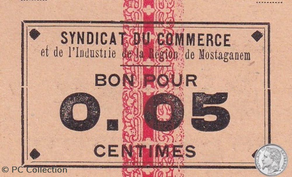 MOSTAGANEM 4 1916 5 Centimes (1) billets afrique algerie mostaganem 4 1916 5 centimes 1