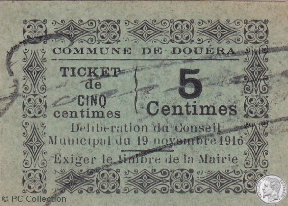 Douéra 1 - 5 centimes - 1916 billets afrique algerie douera 1 5 centimes 1916