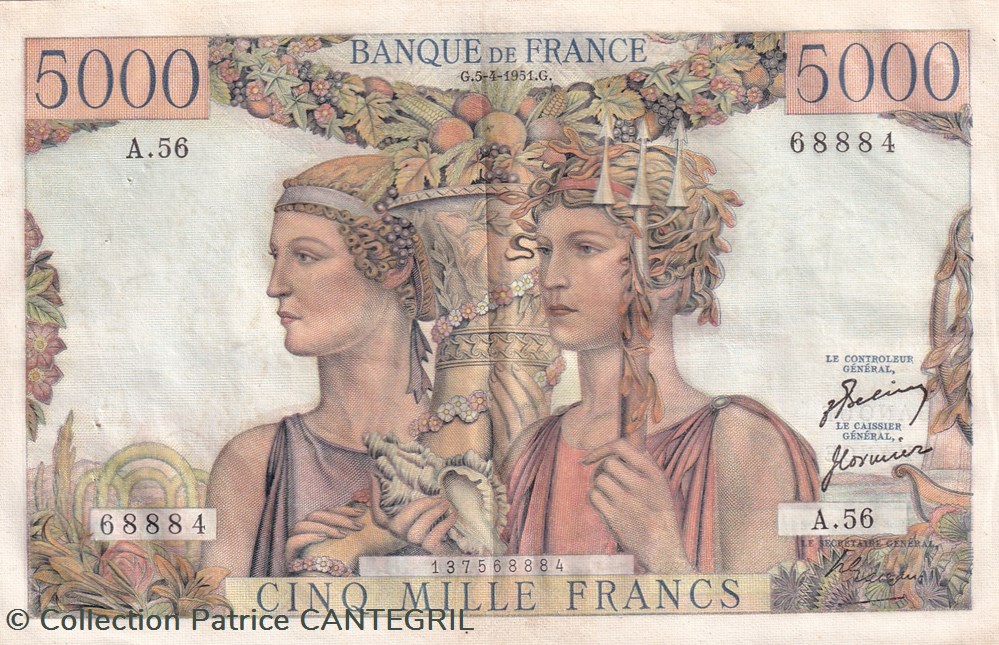 5.000 Francs Terre et Mer 5 4 1951 Pick 131b Sup billets europe france 5 000 francs terre et mer 5 4 1951 pick 131b sup