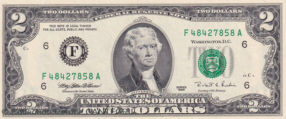 2 Dollars Federal Reserve System 1995 F - Atlanta GA Unc Pïck 497 billets amerique du nord etats unis 2 dollars federal reserve system 1995 f atlanta ga unc pick 497