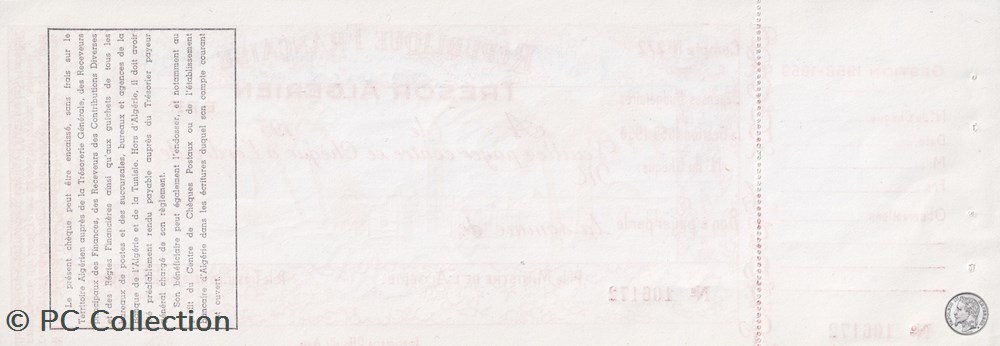 TRÉSOR ALGÉRIEN Chèque vierge avec souche Exercice 1958 - 1959 Très bon état billets afrique tresor algerien cheque vierge avec souche exercice 1958 1959 tres bon etat