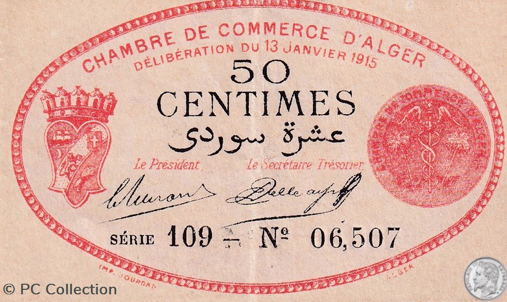 137-5-13/1/1915 Alger 50 cts Cdc. (3) billets afrique algerie 137 5 13 1 1915 alger 50 cts cdc 3