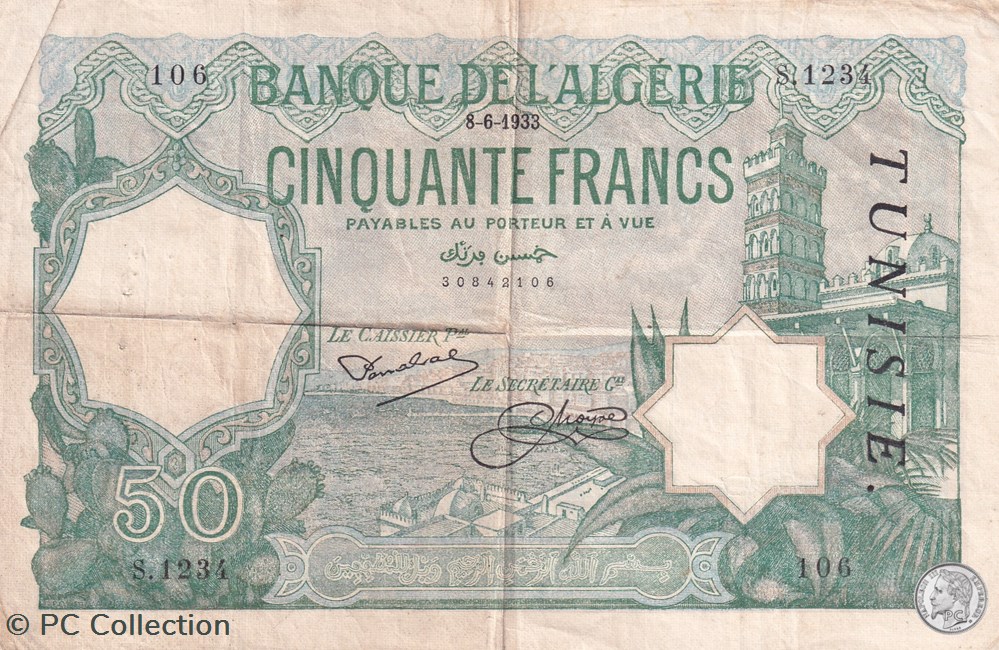 1933 Pick80 50 Franc Tunisie TB billets afrique algerie 1933 pick80 50 franc tunisie tb