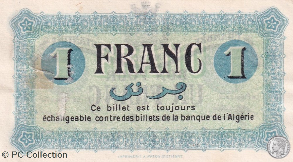 billets afrique algerie 140 4 1 5 1915 constantine 1 franc cdc series b