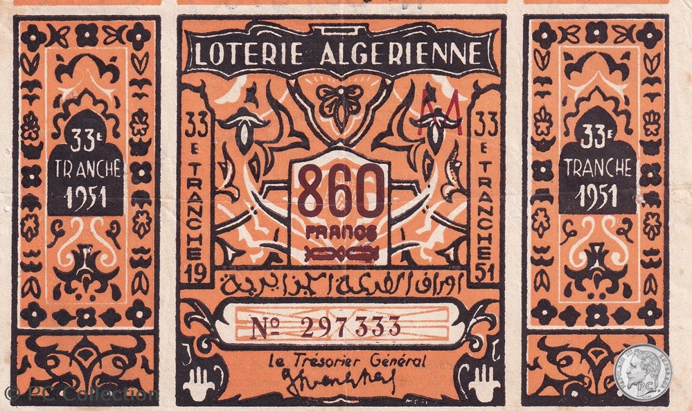 Loterie Algérienne 33éme Tranche 1951 billets afrique loterie algerienne 33eme tranche 1951
