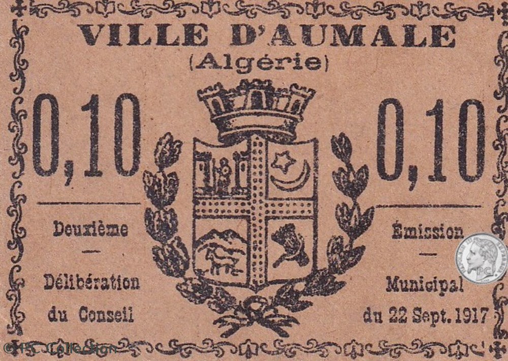 AUMALE 4 - 0,10 franc 1917 billets afrique algerie aumale 4 0 10 franc 1917