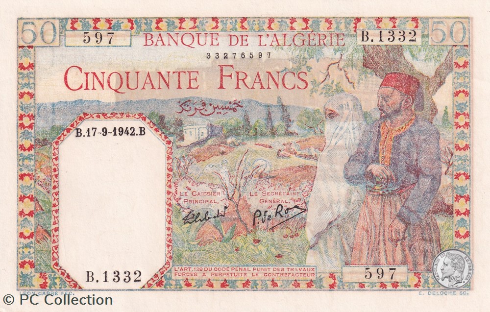 1942 Pick84 50 Franc algérien 597 Unc billets afrique 1942 pick84 50 franc algerien 597 unc