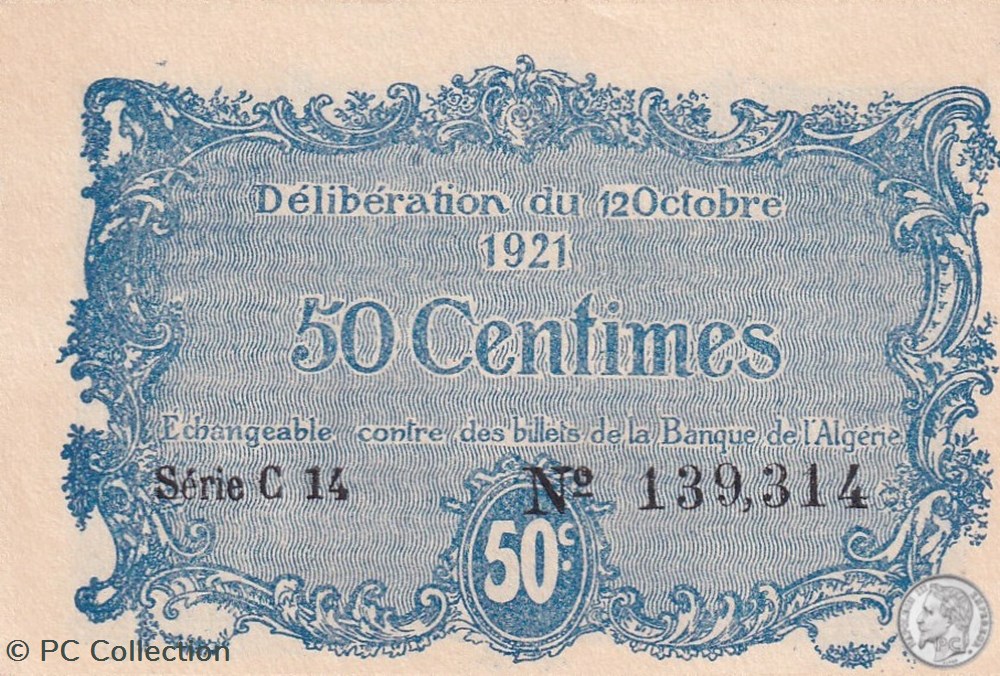 billets afrique algerie 140 33 12 10 1921 constantine 50 centimes cdc series c14