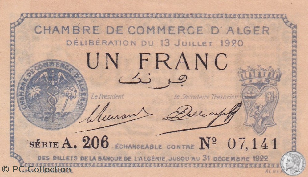 billets afrique algerie 137 15 13 7 1920 alger 1 franc cdc 2