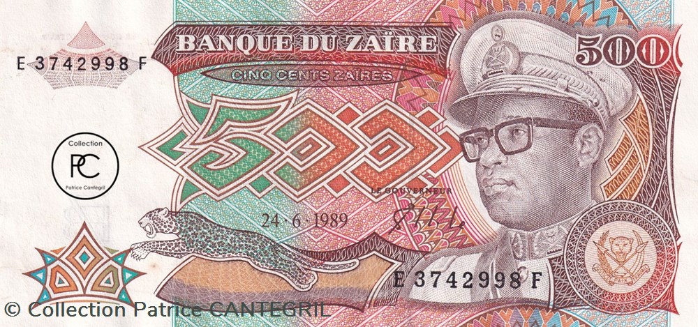 1989 Pick34a 500 Ƶ - Zaïre zairéen Unc billets afrique 1989 pick34a 500 zaire zaireen unc