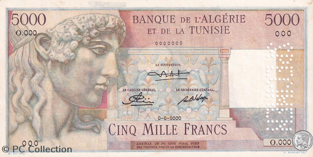1949 Pick109s 5.000 Francs Spécimen billets afrique algerie 1949 pick109s 5 000 francs specimen