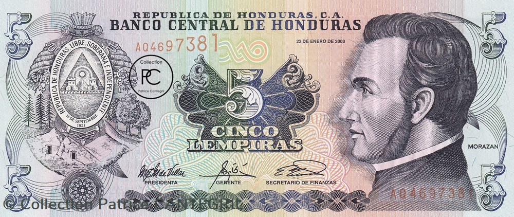2003 Pick85c 5 L - Lempira hondurien Unc billets amerique centrale et caraibes honduras 2003 pick85c 5 l lempira hondurien unc