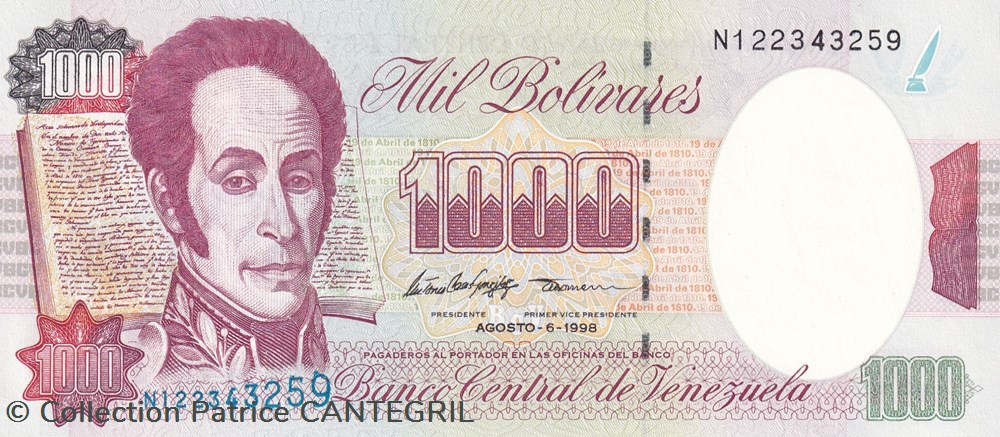 billets amerique du sud 1 000 bolivares banco central de venezuela 06 08 1998 unc pick 76d