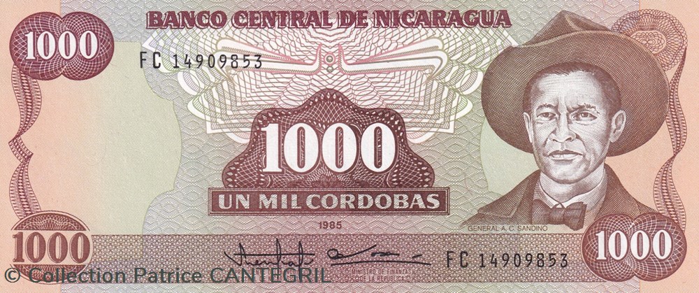 1.000 Córdobas Banco Central de Nicaragua 1985 Unc Pick 156a billets amerique centrale et caraibes 1 000 cordobas banco central de nicaragua 1985 unc pick 156a