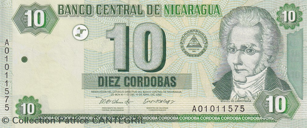 10 Córdobas Banco Central de Nicaragua 10.04.2002 Unc Pick 191 billets amerique centrale et caraibes 10 cordobas banco central de nicaragua 10 04 2002 unc pick 191