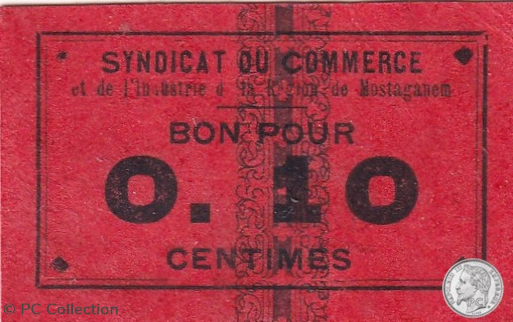 MOSTAGANEM 5 1916 10 Centimes rouge billets afrique algerie mostaganem 5 1916 10 centimes rouge
