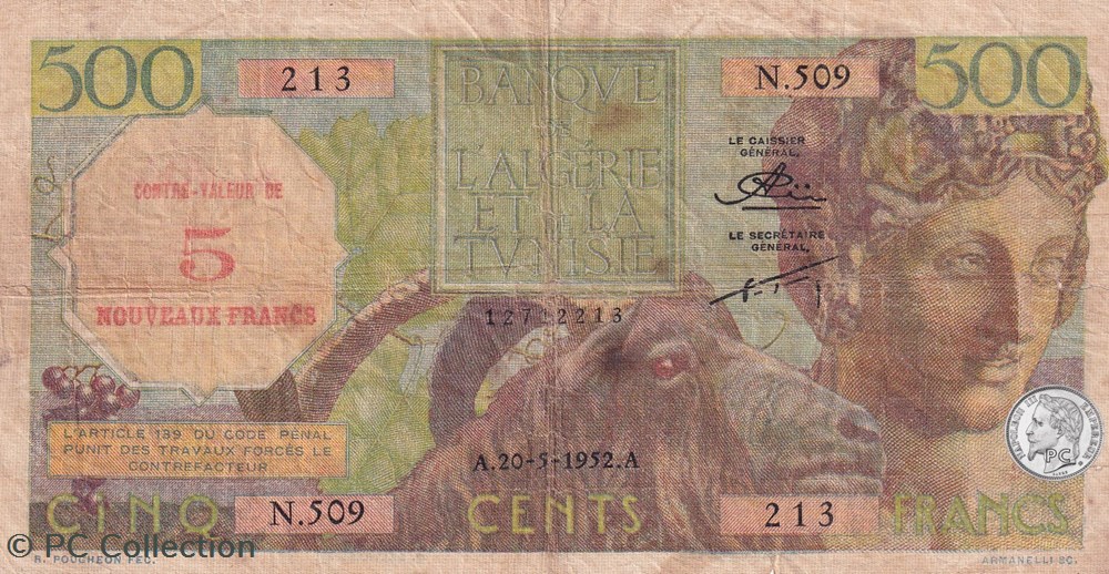 1952 Pick111 N-509 213 Trés Rare 5 Nouveaux Francs Banque de l'Algérie et de la Tunisie billets afrique 1952 pick111 n 509 213 tres rare 5 nouveaux francs banque de algerie et de la tunisie