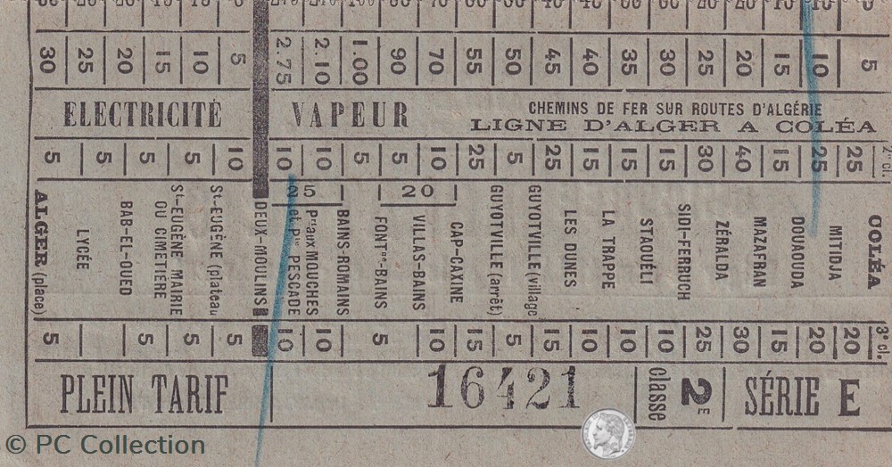 Ticket tramway d'Alger début XXe "Tramways / Chemins de Fer sur routes d'Algérie Arlatte documents anciens titres transport ticket tramway alger debut xxe tramways chemins de fer sur routes algerie arlatte