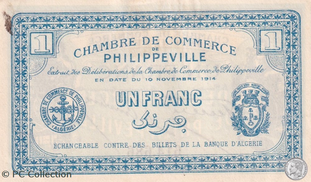 billets afrique algerie 142 6 10 11 1914 philippeville 1 franc cdc