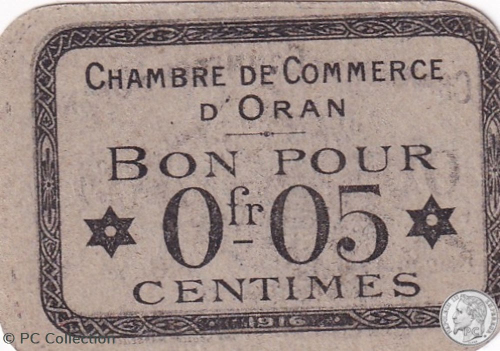 141-48-1916 Oran 5 Cts Cdc billets afrique algerie 141 48 1916 oran 5 cts cdc