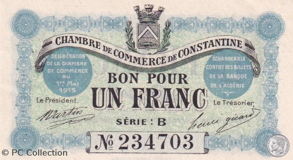 billets afrique algerie 140 4 1 5 1915 constantine 1 franc cdc series b