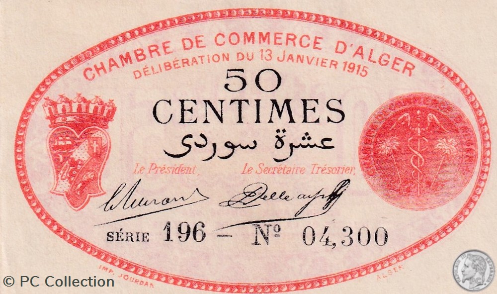 137-5-13/1/1915 Alger 50 cts Cdc. (7) billets afrique algerie 137 5 13 1 1915 alger 50 cts cdc 7