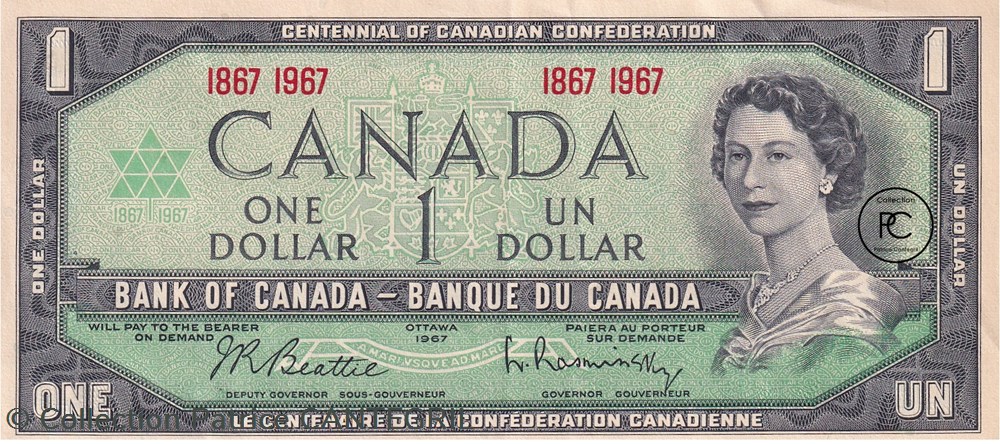 billets amerique du nord canada 1967 pick84a 1 dollar canadien sup