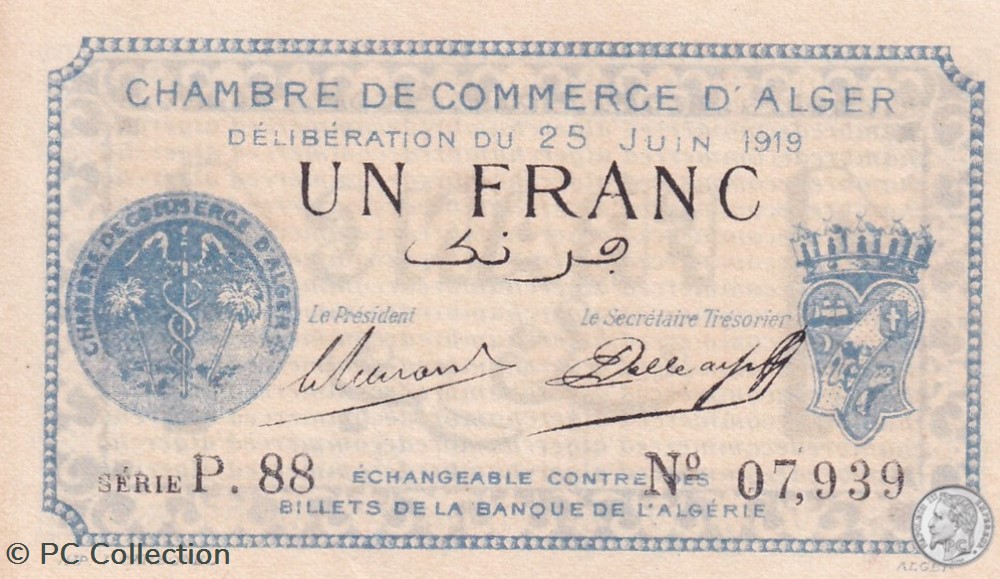 137-12-25/6/1919 Alger 1 Franc Cdc.(5) billets afrique algerie 137 12 25 6 1919 alger 1 franc cdc 5
