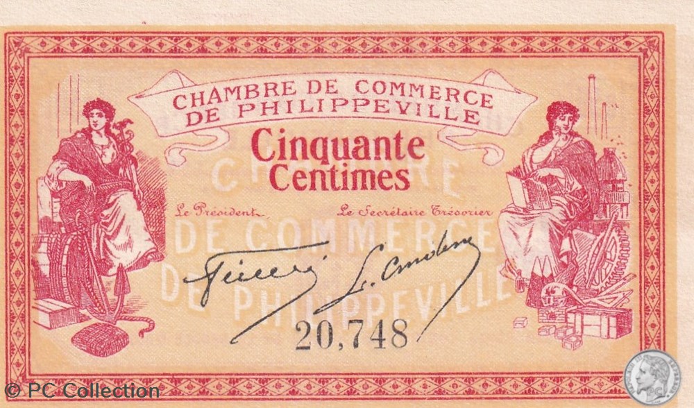 billets afrique algerie 142 1 10 11 1914 philippeville 50 centimes cdc