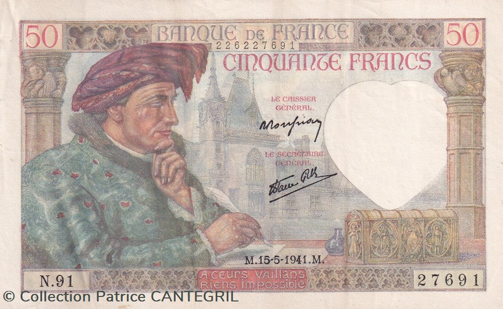billets europe france 1941 pick 93 50 francs jacques coeur sup