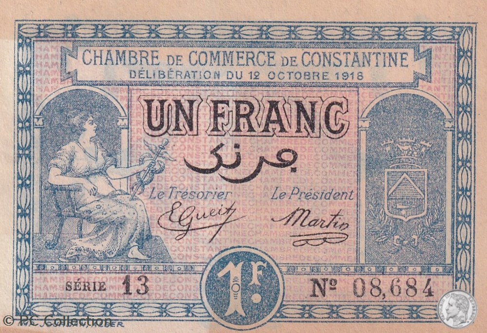 140-18- 12/10/1918 Constantine 1 Franc Cdc Séries 13 billets afrique algerie 140 18 12 10 1918 constantine 1 franc cdc series 13