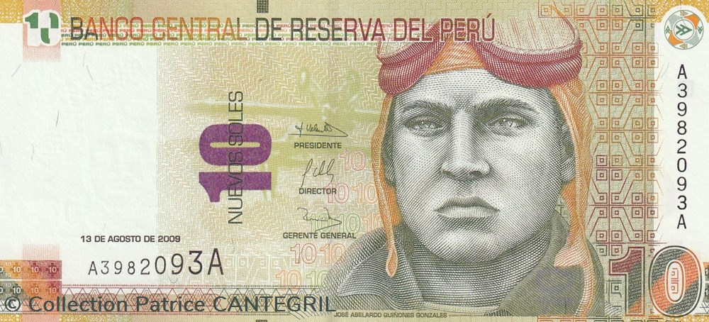 billets amerique du sud perou 10 nuevos soles banco central de reserva del peru 13 08 2009 unc pick 182