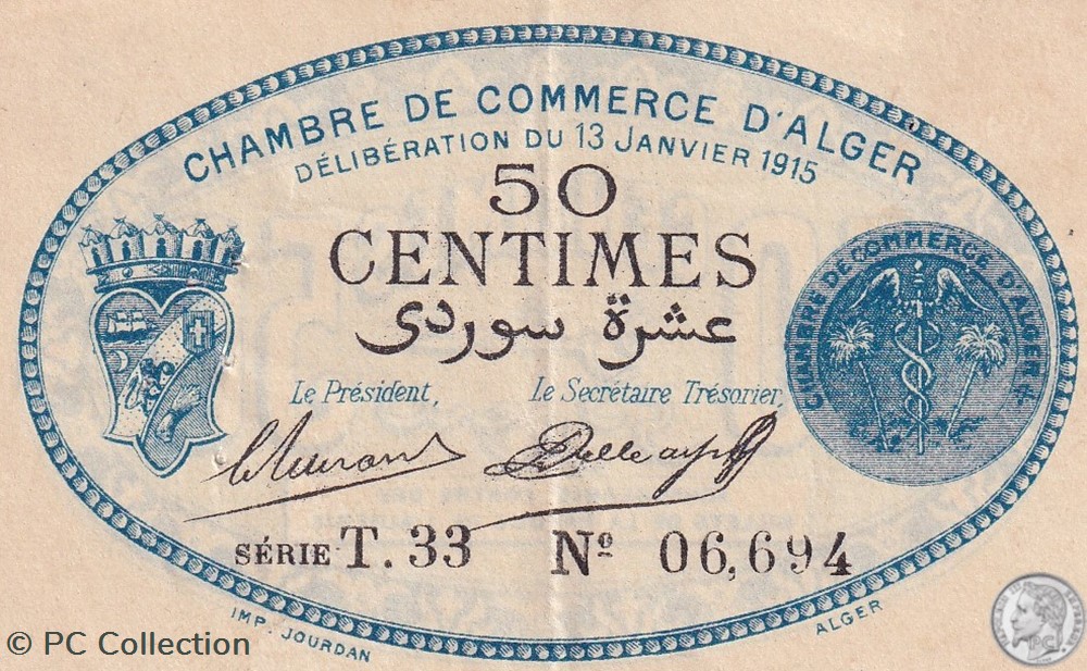 billets afrique algerie 137 8 13 1 1915 alger 50 cts cdc 8