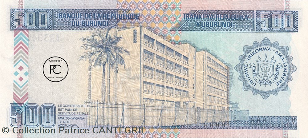 billets afrique burundi 2003 pick38c 500 fbu franc burundais unc
