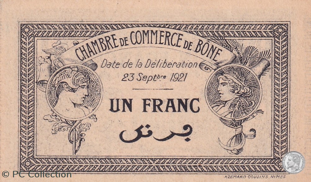 138-17- 23/9/1921 Bône 1 Franc Cdc Séries N billets afrique algerie 138 17 23 9 1921 bone 1 franc cdc series n