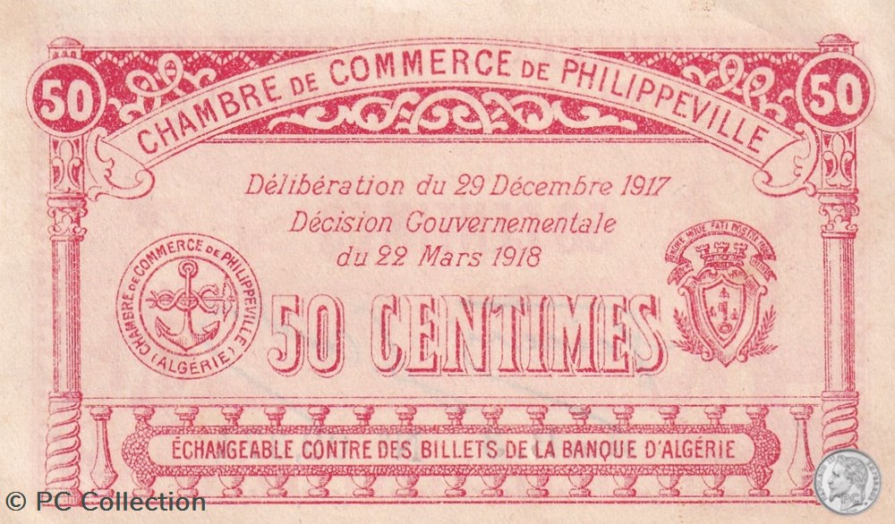 142-8- 29/12/1917 Philippeville 50 Centimes Cdc Série B3 billets afrique algerie 142 8 29 12 1917 philippeville 50 centimes cdc serie b3